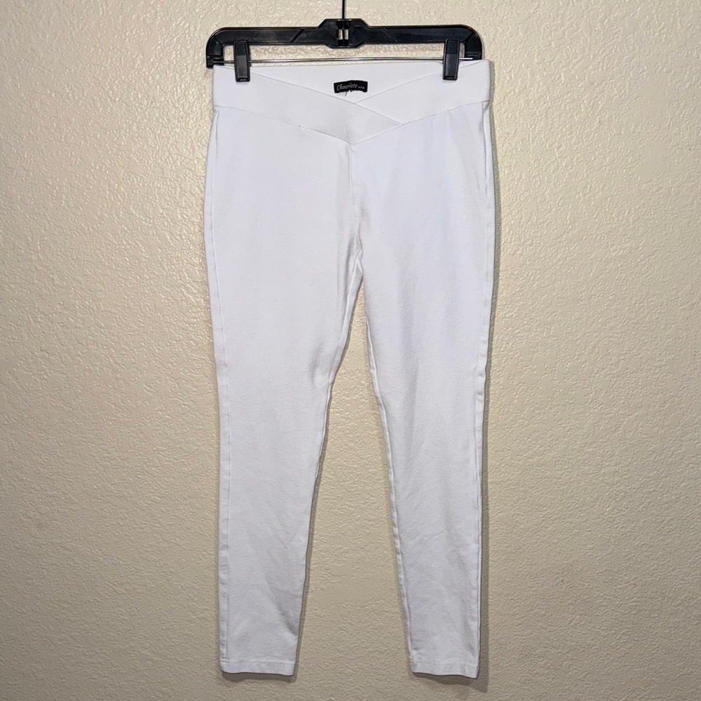 White Skinny Pants Women’s M Stretch High Rise Pull On Slim Fit Casual